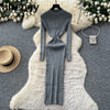 Vestidos Para Mujer Solid Half High Collar Autumn Winter Solid Woman Dresses Korean Sweater Elegant Long Dress