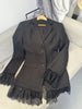 Elegant Lace Blazer Coat Women Office Lady Full Sleeve Single Breasted Jackets Autumn Black Casual Slim Coats