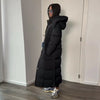 Warm Women's Puffy Quilted Hooded Long Cotton Coat Loose Solid Stand Collar Lace Up Zipper Overcoats Winter Lady Outwear