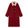 Lamb Wool Collar Duffle Coat Women Long Wool-Like Overcoat Elegant Loose Fit Warm Winter Outerwear Clothing
