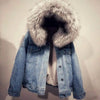 Women Jacket Women Denim Jacket Winter Women's Denim Coat with Furry Hood Plush Lining Stylish Button Closure for Windproof