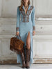 Women's Commuting Dress Spring Autumn Slim Fit Floral Decoration Half-Zip Long Sleeve Hem Slit Tassel Dress
