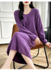 100% Merino Wool Women Long Dress Sweater V-Neck Pullover Long Dress Versatile Cashmere Knitwear Bottoming Clothing