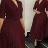 Dashiki African Dresses for Women Autumn Elegant Half Sleeve V-neck Polyester Pleat Dress Ankara Dresses African Clothes