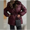 Solid Zipper Drawstring Puffer Jacket Quilted Water-Resistant Loose Winter/Fall Warm Women Outerwear Daily Causal Lady Coat