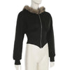 Autumn Winter Faux Fur Collar Solid Hooded Coats Women Casual Slim Waist Zip Hoodies Gothic Jackets Chic Streetwear