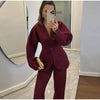 Elegant V-neck Blazers Coat Pants Set Women Solid Single Button Suit Coats Straight Long Trousers Spring Office Lady Outfit