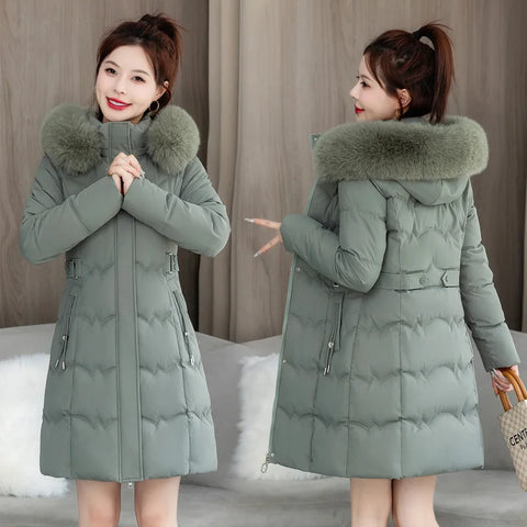 Women's Winter Parka Coat Hooded Korean Version Lady Down Cotton Jacket Warm Temperament Ladies Cotton Padded Outerwear