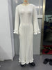 Elegant Knitted Ruffle Dress Women White O-neck Long Flare Sleeve Maxi Dresses Female Autumn Lady Vestidos