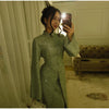 Spring Women Dress Set Minimalist Stand Collar Knot Button Slit Hem Long Dresses All-match Skirts Lady Street Gown