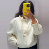 Women's Bomber Jacket Autumn Winter Button Oversized Outerwears Beige Long Sleeve Top Coats & Jackets Chic Coat