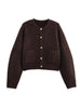 Women Single Breasted Knit Cardigan Long Sleeve O Neck With Pockets Spring Jacket Female Elegant Brown Coat
