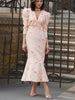 Elegant Printed V-Neck Long Dress Female High Waist Bandage Slim Contrast Party Dress Evening Women's Lace-Up Maxi Dress