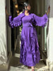 Ruffles Pleated Dress Women Round Neck Flare Sleeves Solid Maxi Belt Dresses Party Spring 2AA1502