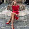 Bows Splice Long Sleeve Mini Dress Elegant Office Woman Solid Bodycon Club Party Dresses Autumn High Waist