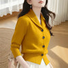 Spring Autumn Women Sweaters Elegant Solid Color Lapel Long Sleeved Knitted Cardigan Jacket Korean Female Knitwear Tops
