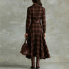 Women Vintage Plaid Shirt Dress Long Sleeve Elegant Temperament Maxi Dress Ladies Chic Casual Western Style Party Dress