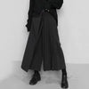 Autumn Irregular False Two-piece Skirt Pants Women Black Wide-leg Pant Ladies Elastic Waist Straps Casual Pants Lady