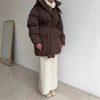Winter Casual Lace-up Waisted Hooded Mid-Length Jacket For Women Solid Color Thickened Cotton Coat 1A1207