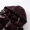 Solid Glossy Zipper Hooded Coats Women's Warm Elastic Waist Pleated Short Cotton Jacket Winter Lady High Street Outwear