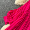 Spring Vintage Loose Dresses Women Lantern Sleeve Turn-down Collar Solid Single Breasted Casual Folds Long Dress