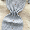Pink Solid Button Front Spaghetti Dress Sexy Knit Slash Neck Mini Dress Bodycon Women's Clothing Outfits Ruffles