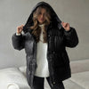 Thicken Cotton Jackets Women High Neck Long Sleeves Zipper Drawstring Warm Coats Female Winter Solid Loose Outwears