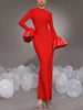 Women Elegant Evening Club Party Trumpet Long Sleeves Sexy Turtleneck Tight Maxi Bandage Dress Black Vestido