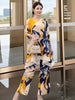 Blue Green Tie-Dye Print Women's Two-piece Set Three-quarter Sleeves A-line Top Wide Leg Pants Spring 2DB7115
