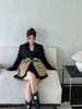 Original Design Blazer Women Loose Spliced Pocket Korean Shrug Notched Single Breasted Blazer Mujer Femal with Belt