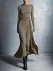 Elegant Long Sleeve Ruched Sexy Maxi Dress Women Gown Autumn Draped Bodycon Irregular Long Dresses Female Clothing
