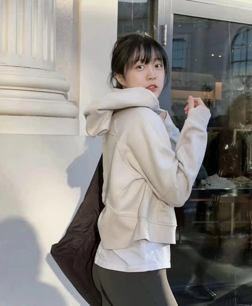 Lulu Flora Winter women's sports sweater camping half-zip hooded shirt with fleece outdoor running warm jacket, thickened