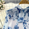 Court Style Long Dresses for Women Floral Print Flare Sleeve Stand Collar Female Elegant Vestidos Chiffon Maxi Dress