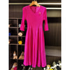 Spring Pleated Women's Bud Dress Round Neck Elegant Mid-Length V Collar Famale Clothing Chic 2DB6618