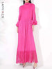 Maxi Dress Women High Neck Long Sleeves Stitching Tassel Hem Solid Color Dresses Female Party Clothing 2DB1143