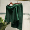 Pleated Suit Set For Women Spring Lapel Top + Fold Wide Leg Pants Two-piece Set Loose Casual Sets Female 2C2174