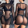 Women See Through Transparent Hollow Out Dress Mock Neck Female Sexy Bodycon Dress Club Partywear Slim Stretchy Mini Dresses