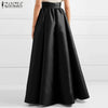 Women Autumn Satin Skirt A-line Floor Length Solid Color High Waist Dress Elegant Vintage Casual Oversized Long Robe
