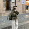Plaid Print Cotton-Padded Jacket Women Winter Thicken Warm Puffy Bread Clothing Korean Retro Student Down Cotton Parkas Street