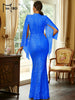 Elegant Apricot Sequin Muslim Party Dress Women Split Sleeve High Neck Bodycon Dubai Evening Dresses Prom Gown