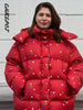 Women's Oversized Coats Print Hooded Padded Jackets Winter Female Stand Collar Long Sleeve Zipper Loose Puffy Coat Outerwear