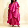 Yellow Women's Pleated Set Draped Cape Overlay Maxi Dress And Wide Leg Long Pants Two Pieces Sets Elegant 2DB7706
