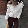 Winter Puffy Warm Women's Padded Coat Detachable Hooded Full Sleeve Zip-up Cropped Cotton Coats Lady Solid Thicken Jacket