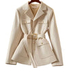 Women Blazer Coat Autumn Long Sleeve Single Breasted Belt Pocket Elegant Office Ladies Suit Jacket Lady Outerwear Tops