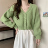 Solid Cropped Knitted Cardigan for Woman Comfortable Soft Single-Breasted Sweater Jacket Korean V-Neck Long Sleeve Knitwear