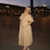 Women's Trench Style Midi Dress Stand Collar Cape Overlay Short Sleeve Belted Waist A‑Line Dresses Autumn Elegant Office Outfits