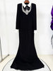 High Street Designer Formal Dresses Women's Shirt Collar Diamonds Beaded Maxi Long Dress