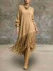 Spring Sexy Turtleneck Tassel Knitted Dress Woman Casual Solid Ribbed Loose Maxi Dress Autumn Long Sleeve Pocket Party Dress