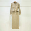 Spring Women's RoundNeck Diamond-Embellished Long-Sleeved Knitted DressY2K High-Quality Commuter Maxi Dress