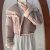 Korean Double-Sided Wear Lamb Fur Patchwork Down Cotton Jacket Women's Autumn Winter Short Big Lapel Student Bread Coat